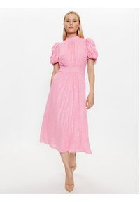 ROTATE Sukienka koktajlowa Sequins Puff Sleeve 100058224 Różowy Regular Fit. Kolor: różowy. Materiał: syntetyk. Styl: wizytowy