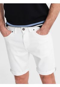 Ombre Clothing - Męskie jeansowe klasyczne szorty z podwiniętą nogawką – białe V1 OM-SRDS-0162 - XXL. Kolor: biały. Materiał: jeans. Sezon: lato. Styl: klasyczny #7