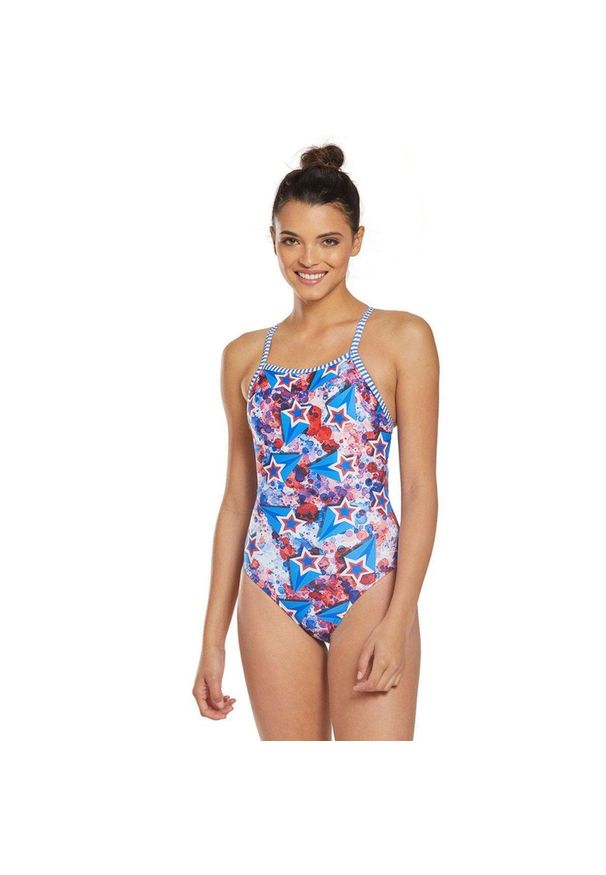 DOLFIN - Strój Kąpielowy Dolfin Liberty V-2 Back – Rozmiar 26. Kolor: czerwony, wielokolorowy, różowy. Wzór: nadruk