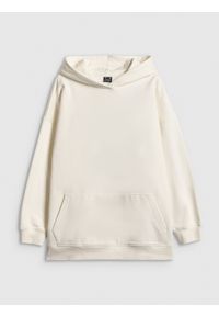 4f - 4F Bluza dresowa loose z kapturem damska - beżowa S. Okazja: na co dzień. Typ kołnierza: kaptur. Kolor: beżowy. Materiał: dresówka. Styl: casual #1