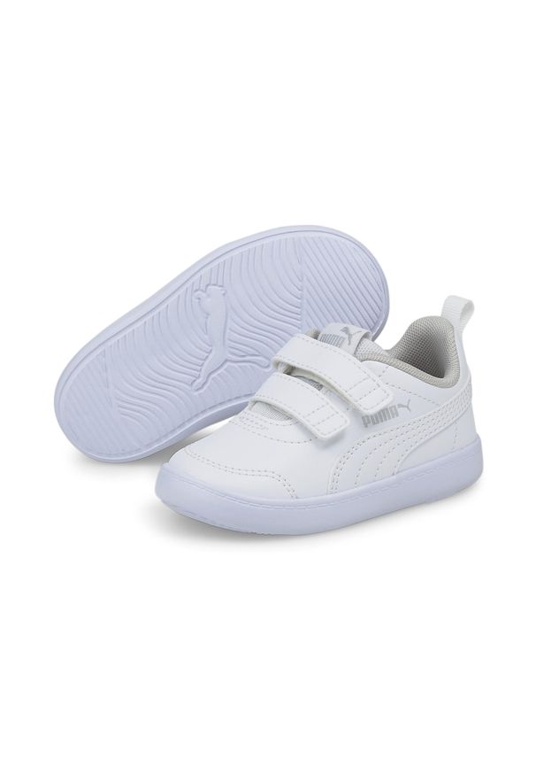 Buty Puma Courtflex v2 V Inf, Dzieci. Kolor: biały, szary, fioletowy, wielokolorowy. Materiał: materiał, syntetyk. Sport: turystyka piesza