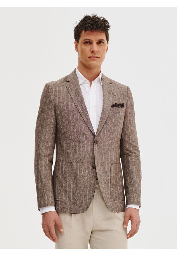 Pako Lorente - PAKO LORENTE - Marynarka męska z lnem w prążek. Materiał: len. Wzór: prążki. Sezon: wiosna