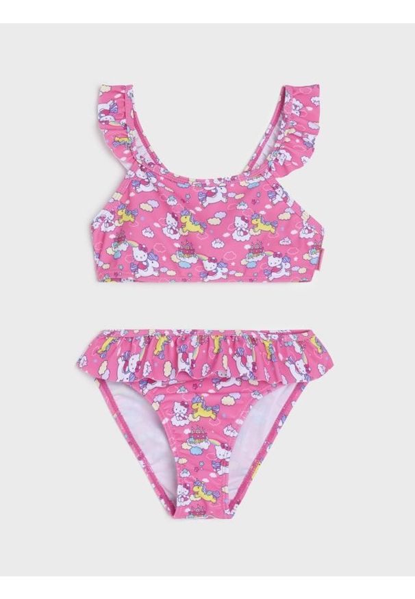 Sinsay - Strój kąpielowy dwuczęściowy Hello Kitty - różowy. Kolor: różowy. Wzór: motyw z bajki
