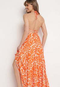 Born2be - Pomarańczowa Wiskozowa Sukienka o Rozkloszowanym Kroju z Wiązaniem na Plecach Canella. Kolor: pomarańczowy. Materiał: wiskoza. Sezon: lato