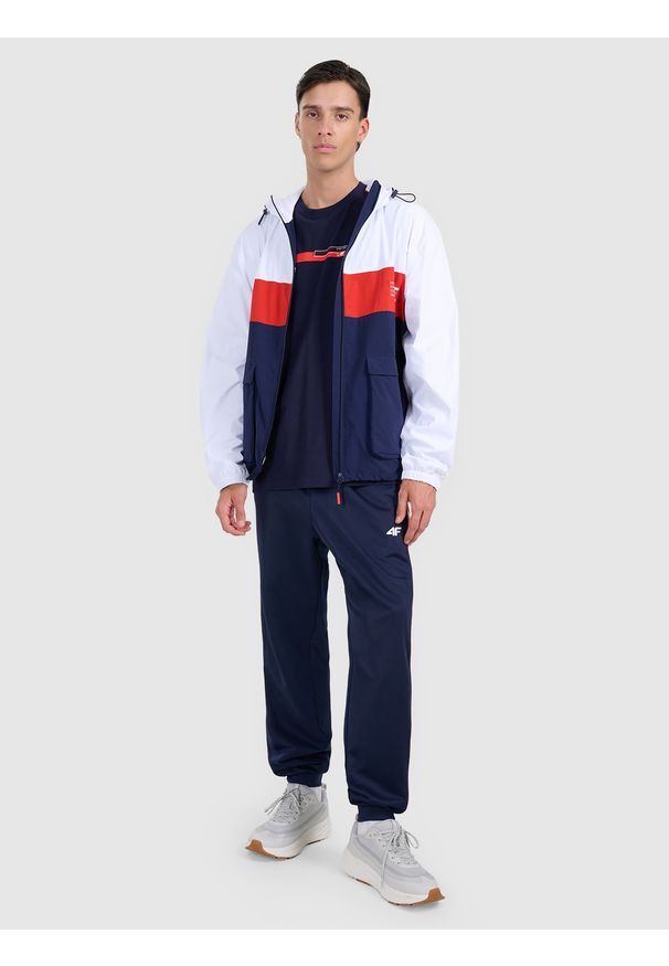 4f - 4F T-shirt oversize z nadrukiem męski - granatowy XXL. Okazja: na co dzień. Kolor: niebieski. Materiał: materiał, bawełna. Wzór: nadruk. Styl: casual