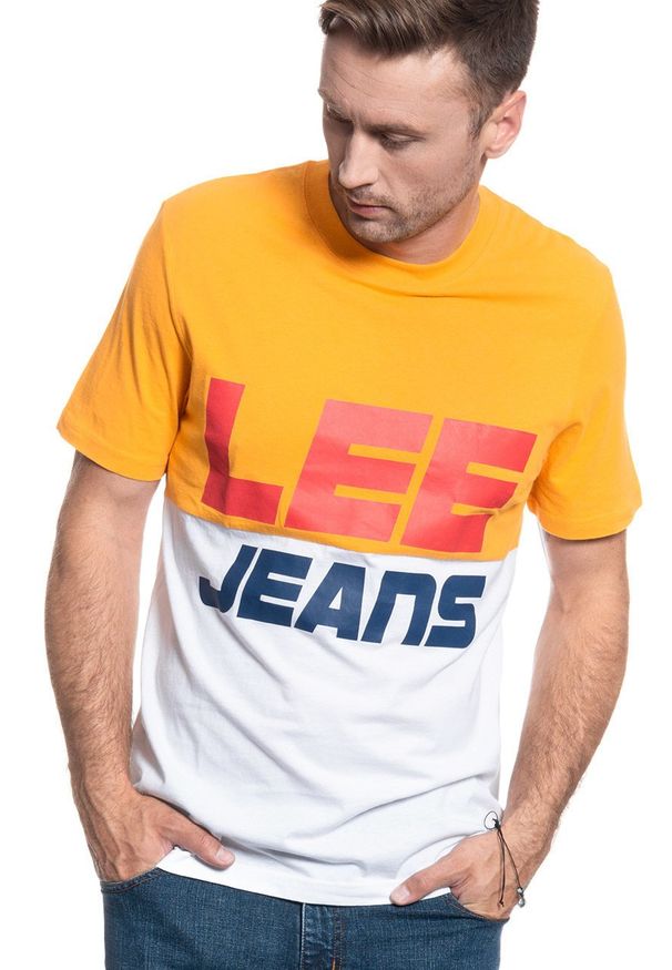 Lee - LEE T SHIRT COLOUR BLOCK TEE RADIANT YELLOW L60PFELG 112113471. Wzór: nadruk