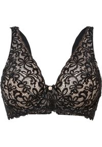 bonprix - Biustonosz na fiszbinach z delikatną koronką. Kolor: czarny. Materiał: koronka. Wzór: kwiaty, koronka, nadruk #1