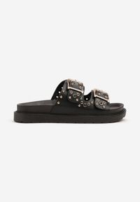 Born2be - Czarne Klapki z Paskami z Klamrami Zdobione Ćwiekami Reazira. Okazja: na co dzień. Kolor: czarny. Materiał: jeans. Wzór: aplikacja. Sezon: lato. Obcas: na płaskiej podeszwie. Styl: rockowy, casual #6