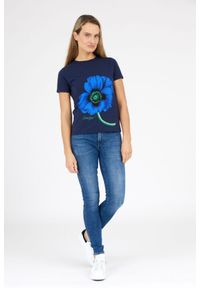 Kenzo - KENZO Granatowy t-shirt damski z niebieskim makiem, Rozmiar S. Kolor: niebieski #4