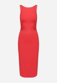 Born2be - Czerwona Dopasowana Sukienka Midi na Szerokich Ramiączkach z Marszczeniami Kanile. Kolor: czerwony. Długość rękawa: na ramiączkach. Długość: midi #6