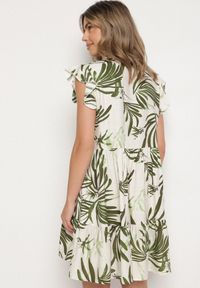 Born2be - Zielona Sukienka z Wiskozą Lnem Bawełną i Motywem Liści Lilumea. Okazja: na co dzień. Kolor: zielony. Materiał: bawełna, len, wiskoza. Styl: elegancki, casual #5