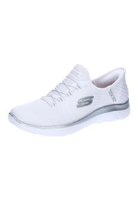 skechers - Buty do chodzenia damskie Skechers Slips-ins Vegan. Kolor: biały, szary, wielokolorowy. Materiał: syntetyk, materiał. Sport: turystyka piesza