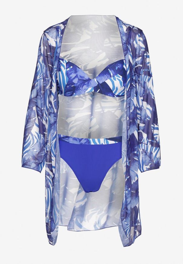 Renee - Niebieskie Bikini Majtki Figi Biustonosz i Siateczkowa Narzutka Folanisse. Kolor: niebieski