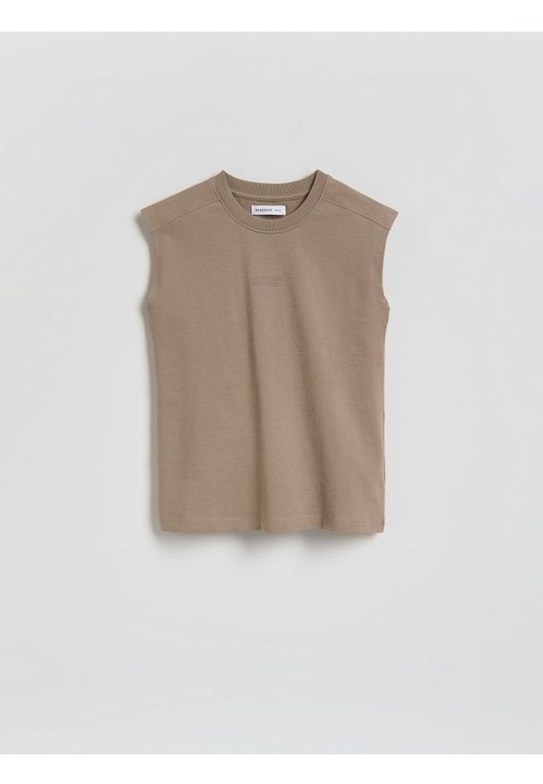 Reserved - Bawełniany t-shirt bez rękawów - brązowy. Kolor: brązowy. Materiał: bawełna. Długość rękawa: bez rękawów