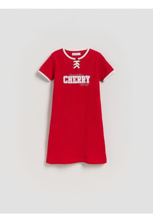 Reserved - Prążkowana sukienka - czerwony. Kolor: czerwony. Materiał: prążkowany. Typ sukienki: proste