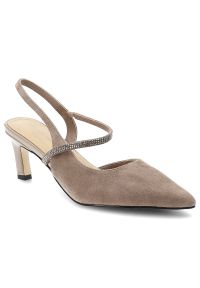 Beżowe czółenka damskie S.Barski, cholewka ze skóry naturalnej z cienkim paskiem z ozdobnymi kryształkami, beżowe, CR61-3048. Zapięcie: pasek. Kolor: beżowy. Materiał: skóra. Szerokość cholewki: normalna #1