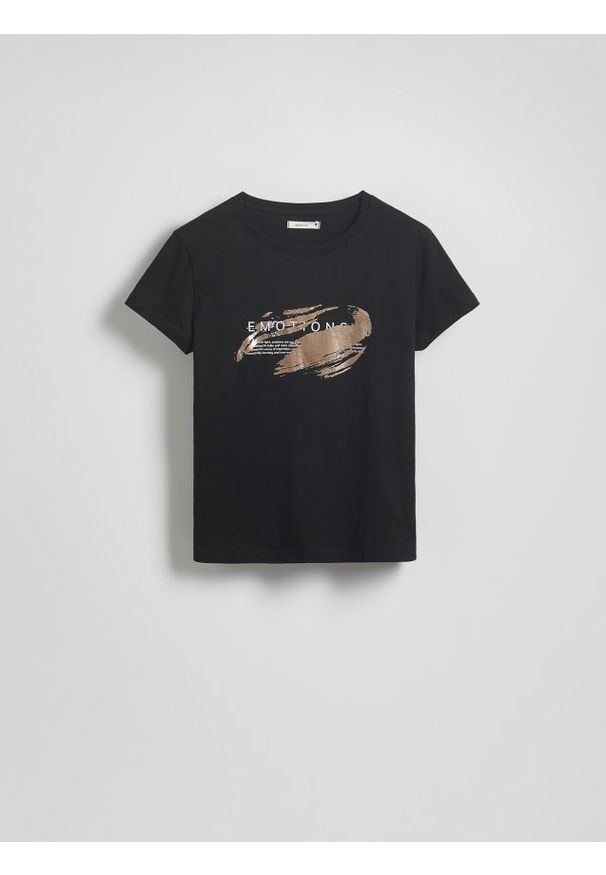 Reserved - T-shirt z nadrukiem - czarny. Kolor: czarny. Materiał: bawełna, dzianina. Wzór: nadruk