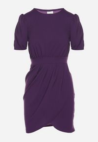 Born2be - Fioletowa Dopasowana Sukienka Ozdobiona Marszczeniem Iffovia. Okazja: na imprezę. Kolor: fioletowy. Wzór: aplikacja. Styl: elegancki, klasyczny #4
