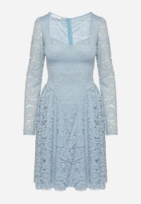 Born2be - Niebieska Sukienka Koronkowa o Rozkloszowanym Kroju Telomira. Okazja: na co dzień. Kolor: niebieski. Materiał: koronka. Długość rękawa: długi rękaw. Typ sukienki: proste, rozkloszowane. Styl: casual, klasyczny #3