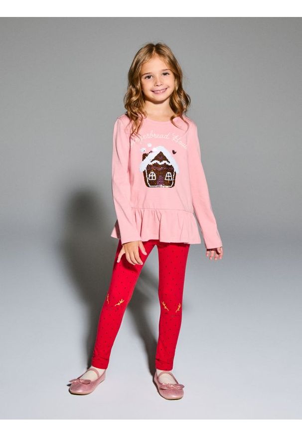 Sinsay - Bawełniana koszulka z ozdobnymi cekinami - różowy. Kolor: różowy. Materiał: bawełna