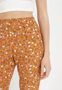 Born2be - Pomarańczowe Spodnie z Bawełny Clymynome. Okazja: na co dzień. Kolor: pomarańczowy. Materiał: bawełna. Wzór: aplikacja, kwiaty. Sezon: wiosna, lato. Styl: casual #6