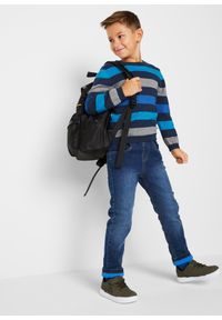 bonprix - Sweter z cienkiej bawełnianej dzianiny. Kolor: niebieski. Materiał: dzianina, bawełna. Wzór: gładki, kolorowy, paski, ze splotem #2