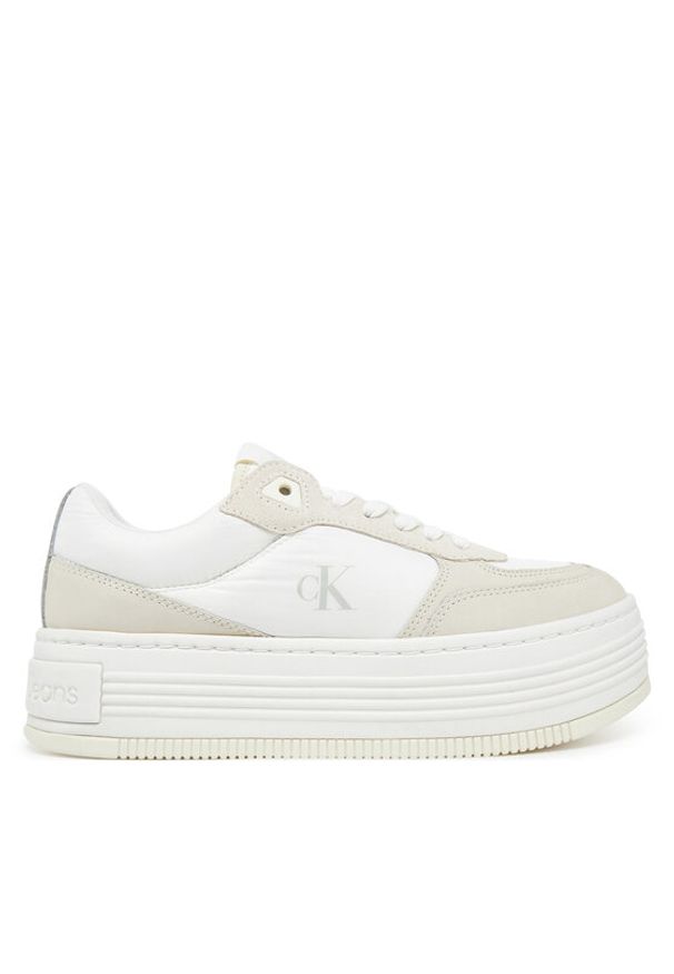 Calvin Klein Jeans Sneakersy Bold Flatf Low Lace Mix YW0YW01742 Biały. Kolor: biały. Materiał: zamsz, skóra