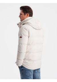 Ombre Clothing - Zimowa kurtka męska z odpinanym kapturem i kieszeniami cargo - kremowa V2 - Rozmiar: S. Kolor: kremowy. Materiał: poliester. Sezon: zima #5