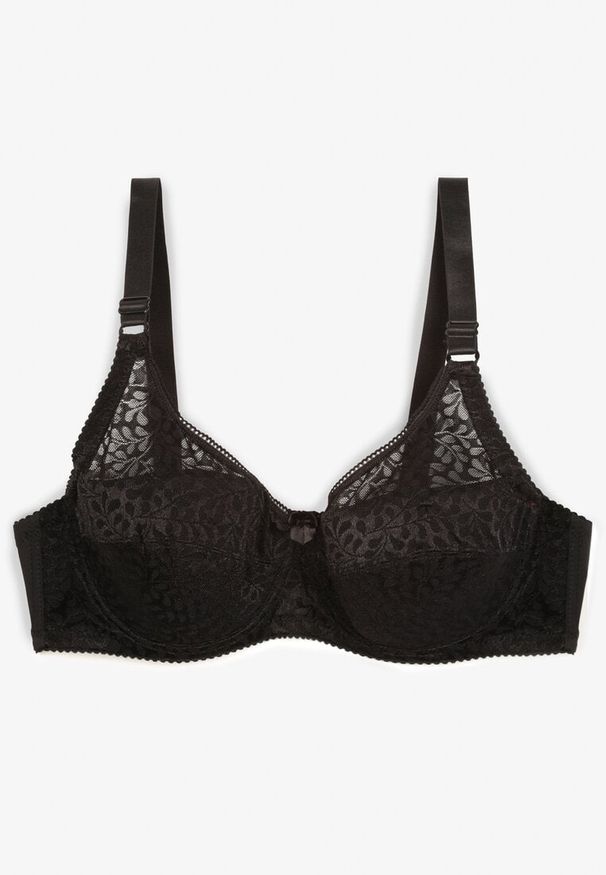 Born2be - Czarny Biustonosz na Regulowanych Ramiączkach na Haftki Nosofia. Kolor: czarny. Materiał: bawełna, jeans