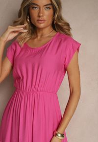 Renee - Fuksjowa Rozkloszowana Sukienka z Wiskozy Linurea. Okazja: na co dzień. Kolor: różowy. Materiał: wiskoza. Styl: klasyczny, elegancki, casual #3