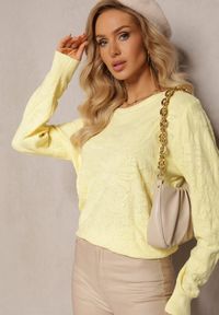 Renee - Żółty Sweter w Tłoczony Ornamentalny Wzór Neston. Kolor: żółty. Styl: klasyczny #5