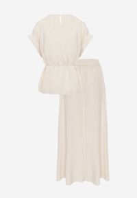 Born2be - Beżowy Komplet Boho z Lnem i Wiskozą Spódnica i Nietoperzowa Bluzka Fysernara. Kolor: beżowy. Materiał: wiskoza, len #8