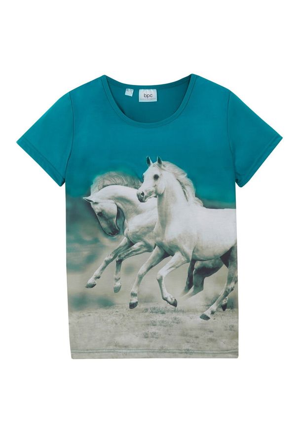 T-shirt dziewczęcy z fotodrukiem bonprix morski turkusowy. Kolor: niebieski