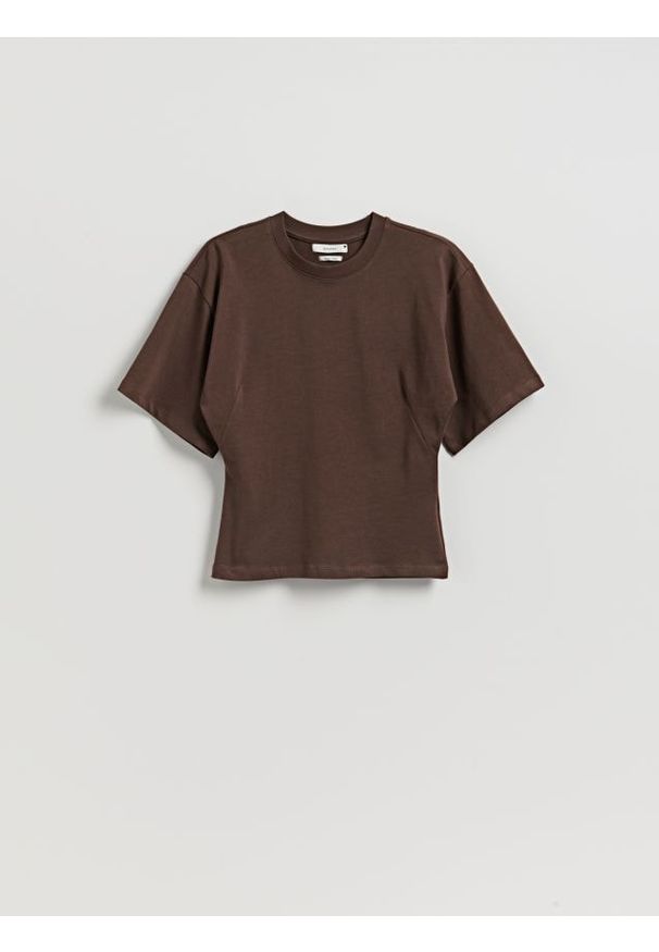 Reserved - Taliowany t-shirt - brązowy. Kolor: brązowy. Materiał: bawełna