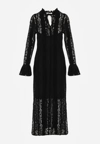 Renee - Czarna Taliowana Sukienka z Koronki Zdobiona Wiązaniem przy Szyi Terienna. Okazja: na imprezę. Kolor: czarny. Materiał: koronka. Długość rękawa: na ramiączkach. Wzór: aplikacja, koronka. Sezon: lato. Typ sukienki: oversize #5