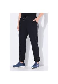 ULLA POPKEN - Damskie Spodnie dresowe lamówka z boku elastyczny ściągacz elastyczny dół. Kolekcja: plus size. Kolor: czarny. Materiał: materiał, poliester, bawełna