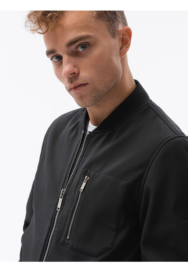Ombre Clothing - Kurtka męska bomberka z polarem C513 - czarna - XXL. Kolor: czarny. Materiał: polar