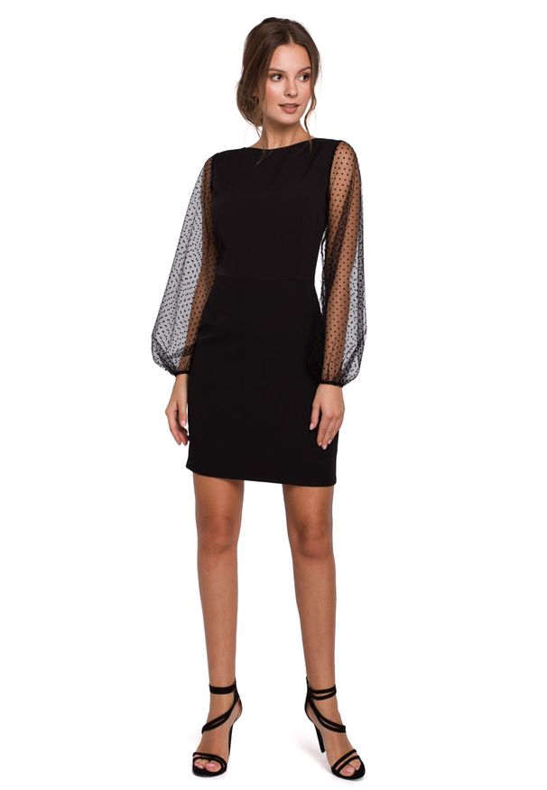 e-margeritka - Sukienka z tiulowymi rękawami - l. Materiał: tiul. Typ sukienki: dopasowane. Styl: elegancki. Długość: mini