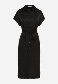 Born2be - Czarna Sukienka Koszulowa Zapinana na Guziki z Rozcięciem Wiązana Materiałowym Paskiem Nestari. Typ kołnierza: dekolt w kształcie V. Kolor: czarny. Materiał: materiał. Długość rękawa: krótki rękaw. Typ sukienki: koszulowe. Styl: elegancki #2