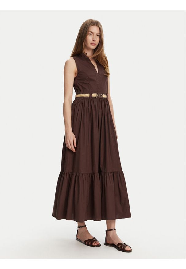 TwinSet - TWINSET Sukienka codzienna 251TT2101 Brązowy Regular Fit. Okazja: na co dzień. Kolor: brązowy. Materiał: bawełna. Typ sukienki: proste. Styl: casual