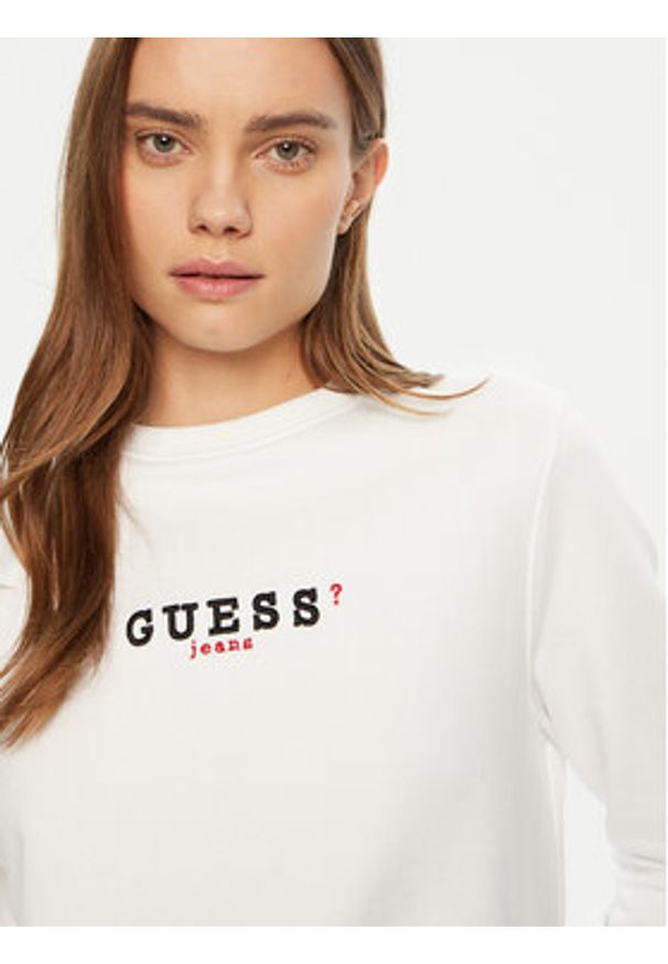 Guess Jeans Bluza W5RQ28 K68I4 Biały Regular Fit. Kolor: biały. Materiał: bawełna
