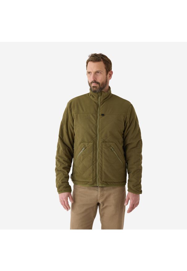 SOLOGNAC - Kurtka pikowana Solognac 500. Typ kołnierza: kołnierzyk stójkowy. Kolor: wielokolorowy, brązowy, zielony. Materiał: welur, tkanina. Sport: outdoor