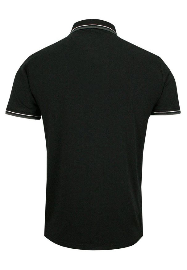 Czarna Elegancka Koszulka Polo, Męska, Krótki Rękaw -Just Yuppi- T-shirt, z Szarą Lamówką. Okazja: na co dzień. Typ kołnierza: polo. Kolor: wielokolorowy, szary, czarny. Materiał: bawełna, elastan. Długość rękawa: krótki rękaw. Długość: krótkie. Styl: elegancki