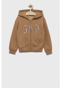 GAP bluza dziecięca kolor brązowy z kapturem z aplikacją. Okazja: na co dzień. Typ kołnierza: kaptur. Kolor: brązowy. Wzór: aplikacja. Styl: casual #1