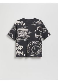 Reserved - T-shirt z nadrukiem - ciemnoszary. Kolor: szary. Materiał: dzianina, bawełna. Wzór: nadruk