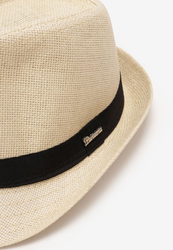 Born2be - Jasnobeżowa Pleciony Kapelusz Fedora z Kontrastową Taśmą Zanatia. Kolor: beżowy