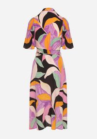 Born2be - Czarno-Fioletowa Sukienka z Kopertowym Dekoltem i Wiązaniem w Talii Quopia. Okazja: na co dzień. Kolor: czarny. Długość rękawa: krótki rękaw. Typ sukienki: kopertowe. Styl: casual #7