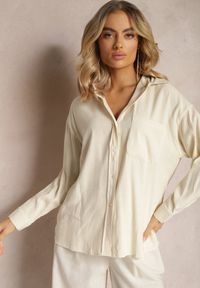 Renee - Beżowa Elegancka Koszula Bawełniana z Klasycznym Wzorem w Paski Lervana. Kolor: beżowy. Materiał: bawełna. Wzór: paski. Styl: klasyczny, elegancki