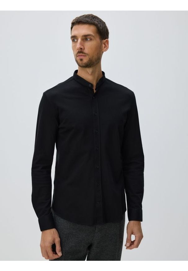 Reserved - Koszula super slim z bawełny egipskiej - czarny. Kolor: czarny. Materiał: bawełna