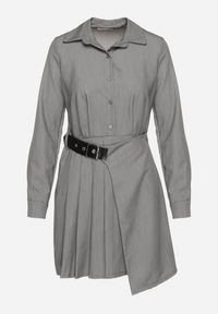 Born2be - Szara Sukienka Koszulowa z Plisowanym Asymetrycznym Dołem z Paskiem Vattea. Kolor: szary. Typ sukienki: asymetryczne, koszulowe #3